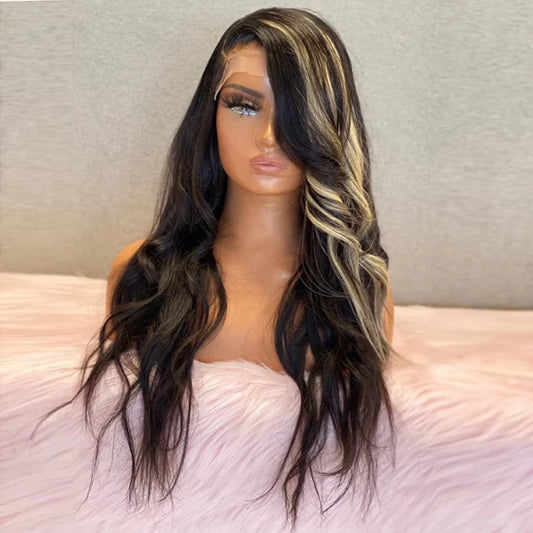 Custom Wig 13x4 3D Front Lace Highlight Feather Bang Body Wave Lace Frontal Wig