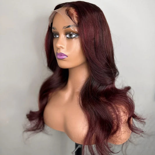5x5 Lace Closure Burgundy Body Wave Wigs 22 Inches 180% Density