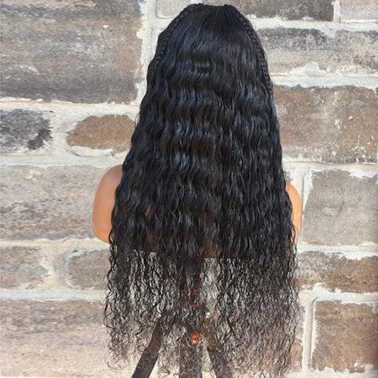Custom Wig 5x5 Lace Closure Deep Wave Half Braids Wig 180% Density