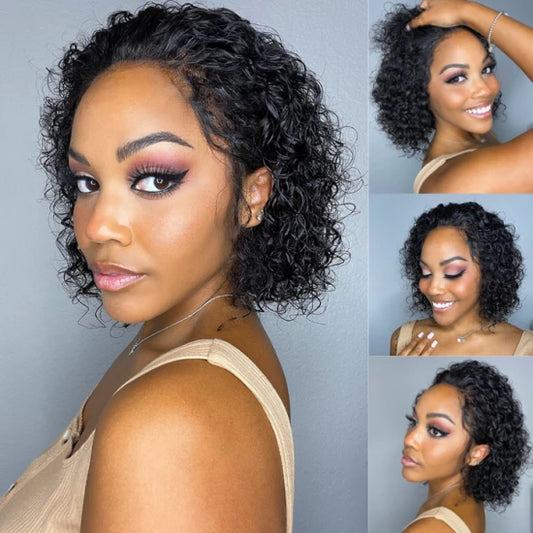 8 Inch Slick Back Short Cut Curly Glueless Compact 13X4 HD Lace Frontal Lace Wig 150% Density