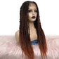 28 Inches Black to Red Ends Box Braids 4x4 Lace Closure Wigs 100% Hand-Braided