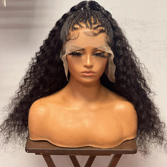 Custom Wig 13x6 3D Front Lace Deep Curly Pre Up-do with Braids Wig 180% Density