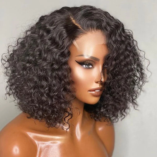 12 Inch 4"x4" Closure Wig #1B Water Wavy Side Part 150% Density Brazilian Virgin Hair