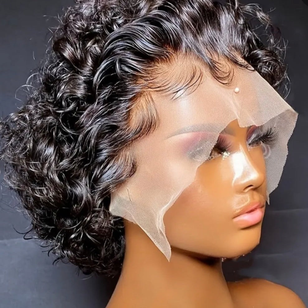 8 inch Short Curly Pixie Cut 13"x4" Frontal Lace Wig Pre-Bleached Knots Brazilian Human Virgin Hair 150% Density