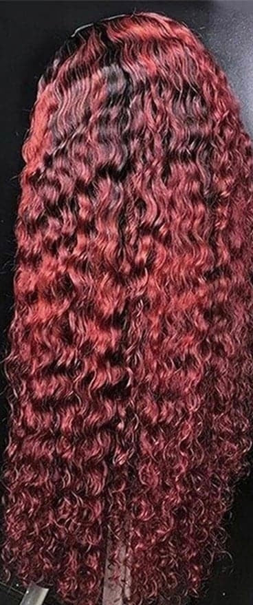 Custom Wig 13”x4” Red & Burgundy Ombre Kinky Curly Wig 200% Density