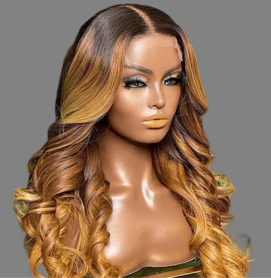 Custom Wig 28 inch Ombre Brown Body Wave 13x4 Lace Front Wig 200% Density