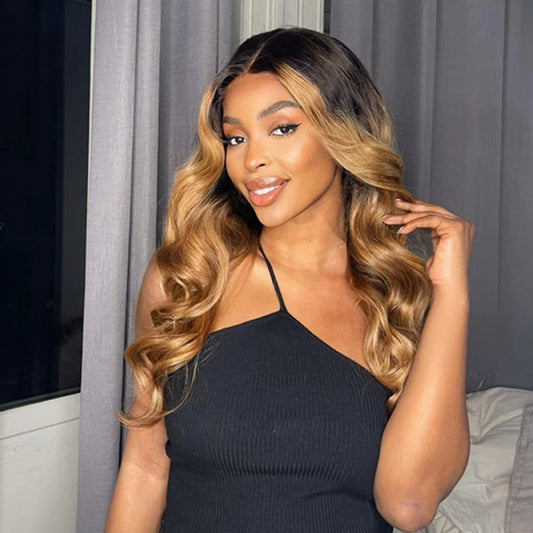 22 Inch 5"x5" HD Glueless Closure Wig Loose Wavy Beyoncé vibe Wig #1B/27 150% Density Brazilian Virgin Hair