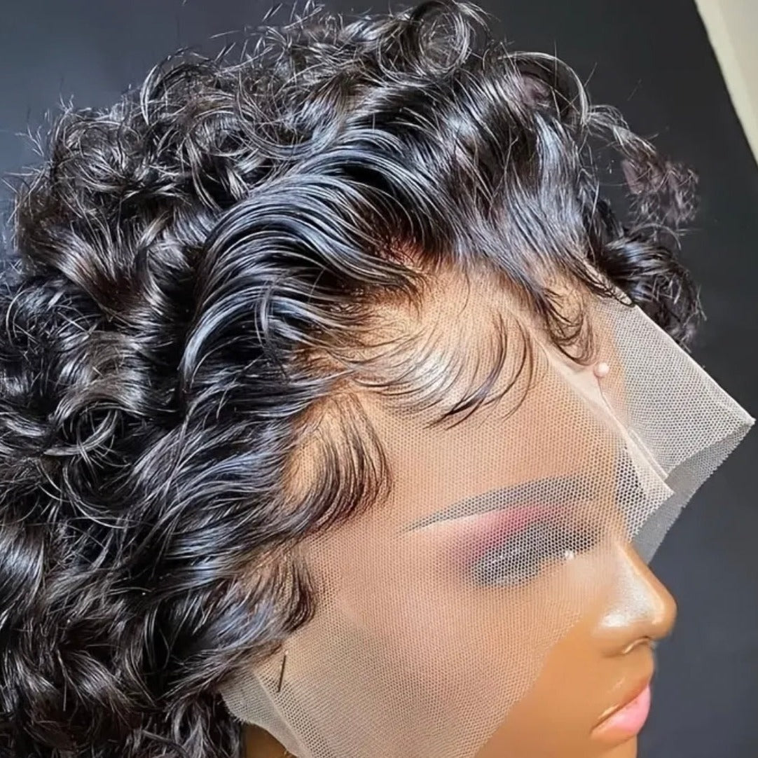 8 inch Short Curly Pixie Cut 13"x4" Frontal Lace Wig Pre-Bleached Knots Brazilian Human Virgin Hair 150% Density