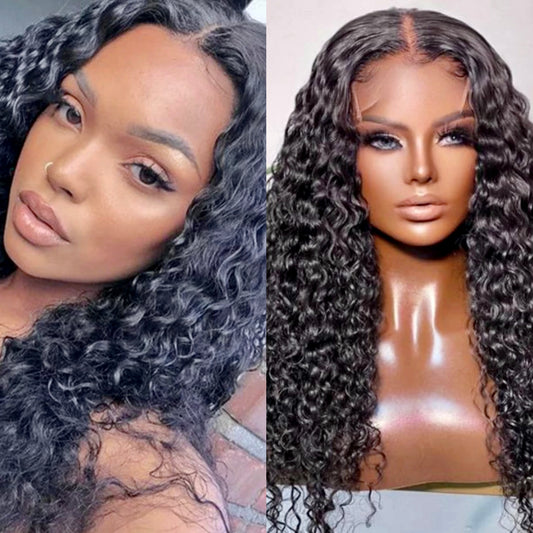 18-20 Inch 5"x5" HD Glueless Closure Wig Deep Wavy #1B 180% Density Brazilian Virgin Hair