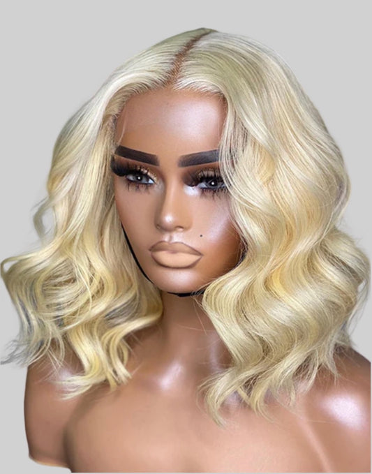 #613 13x4 Pre-Plucked Lace Front Body Wave Bob Wig 150% Density