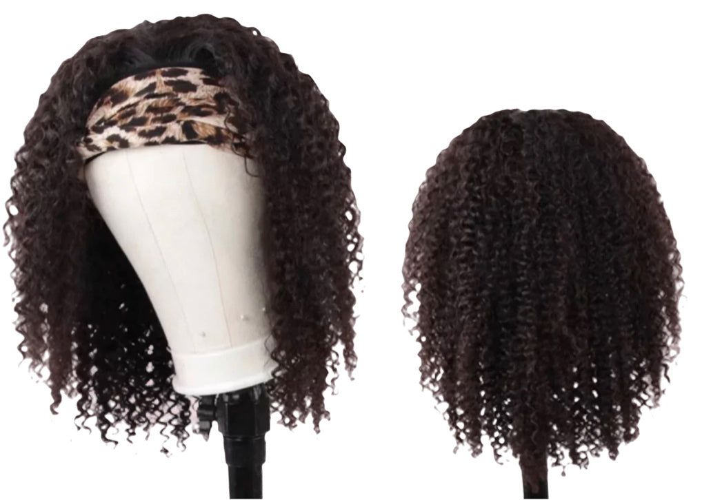 12-18 Inch Grab-N-Go Headband Wigs #1B 100%  Kinky Curly Virgin Human Hair