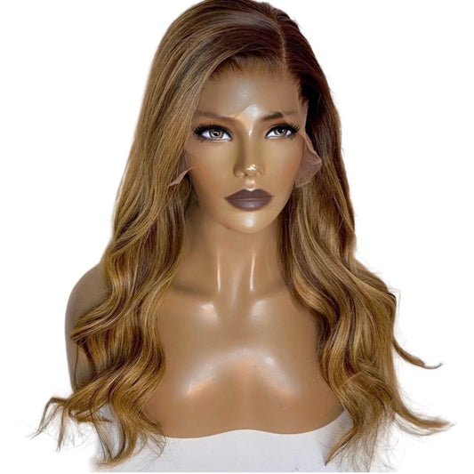 Pre-Plucked 13"x4" Lace Front Body Wavy Wig #4/27 Human Hair Free Part 150% Density