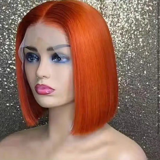 10 Inch 4"x4" Closure Wig #Orange Straight 150% Density Brazilian Virgin Hair