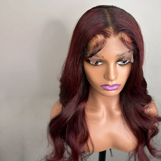 5x5 Lace Closure Burgundy Body Wave Wigs 22 Inches 180% Density