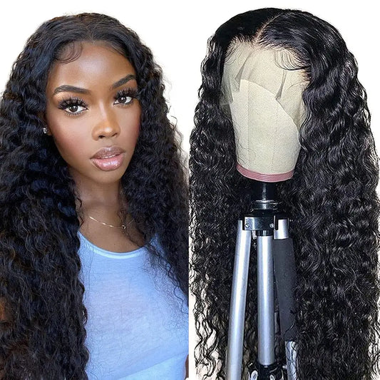 16-24 Inch Glueless 3D Cap Pre-Bleached Water Wave 13x4 Transparent Lace Front Wig 150% Density